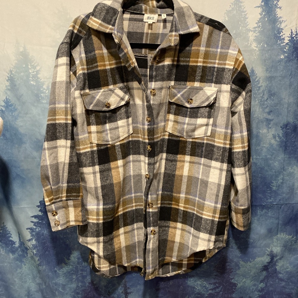 Buckle‎ BKE Shirt Women's Small Boyfriend Flannel Stretch Plaid